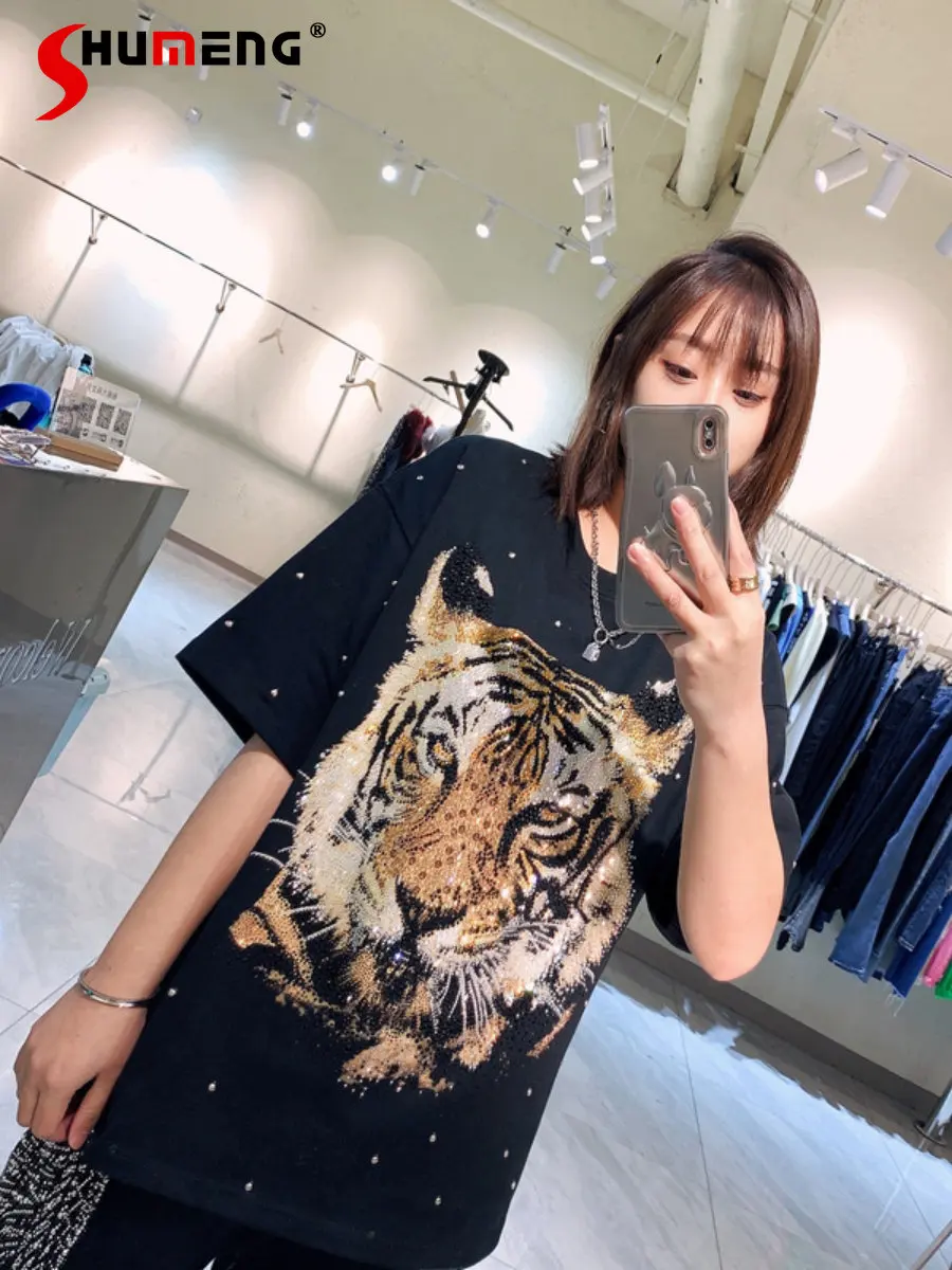 

Тяжелая вышивка, лидер продаж, футболка с мультяшным тигром для мужчин и женщин, роскошные свободные футболки оверсайз с коротким рукавом и графическим рисунком, летние футболки