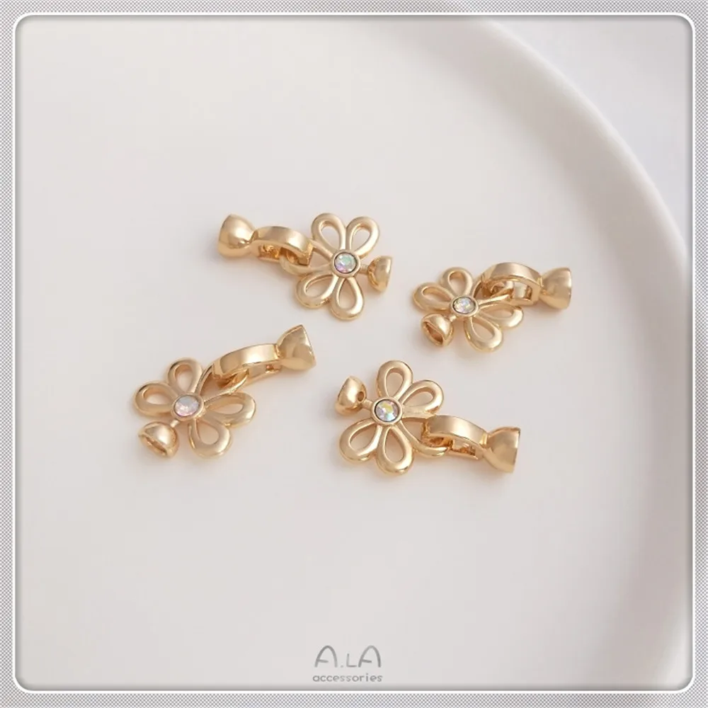 

14K package gold color flower shape peacock tail pearl button DIY necklace Clasp link button pendant manual finishing accessoriy