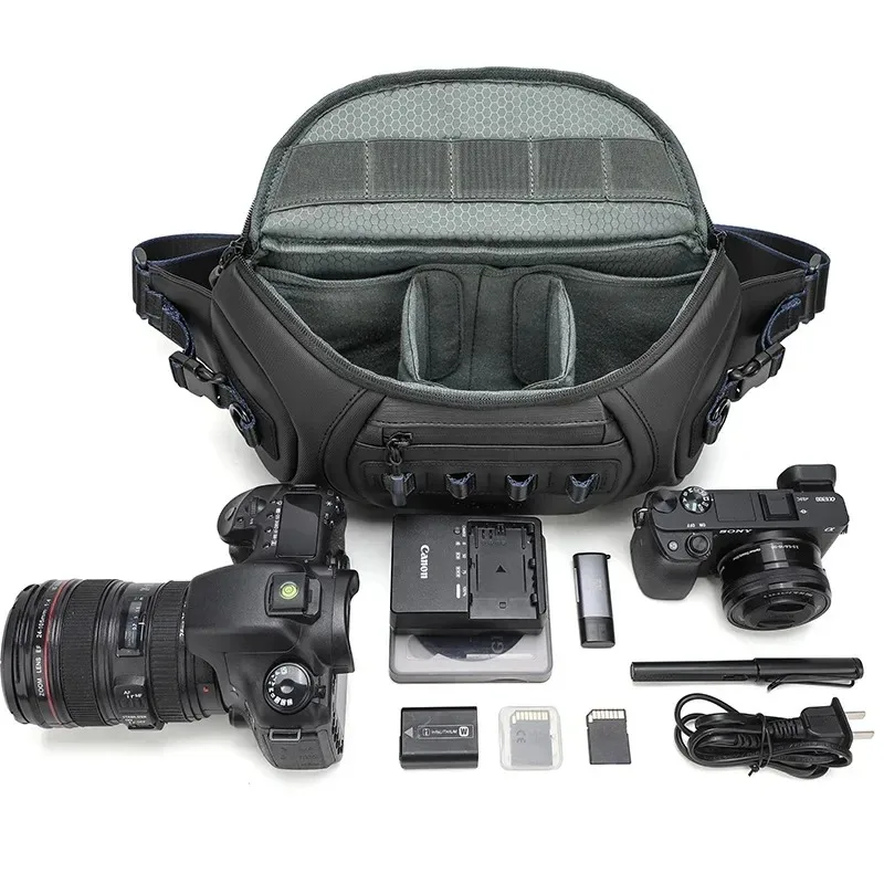 Фото Сумки на одно плечо для камеры DSLR, сумка для хранения мобильного телефона Power Bank, большая вместительная портативная водонепроницаемая нагрудная сумка для фотосъемки №4