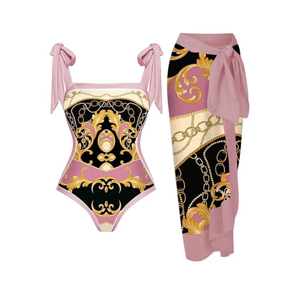 2023 Women Vintage Print One Piece Swimsuit Holiday Beachwear Cover Up Designer Bathing Suit Summer Surf Wear