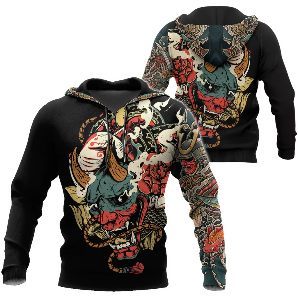 

Oni Mask White Tattoo Samurai 3D Print 110-6XL Hoodie Man Women Harajuku Outwear Zipper Pullover Sweatshirt Casual Unisex