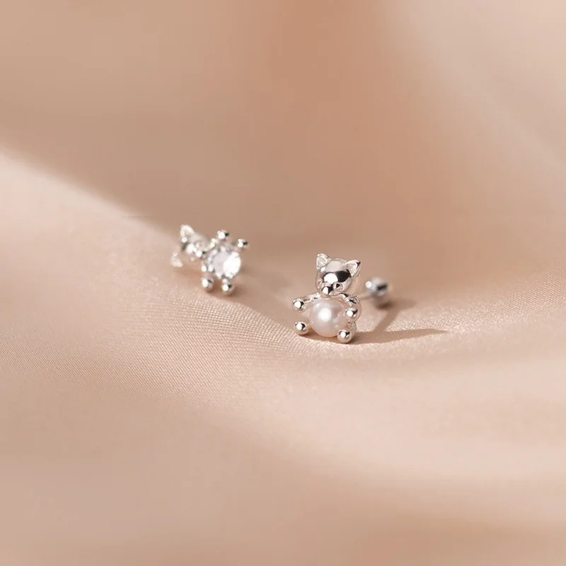 

Серьги из серебра S925 пробы, корейские женские милые асимметричные серьги с медведем и жемчугом, серьги-гвоздики