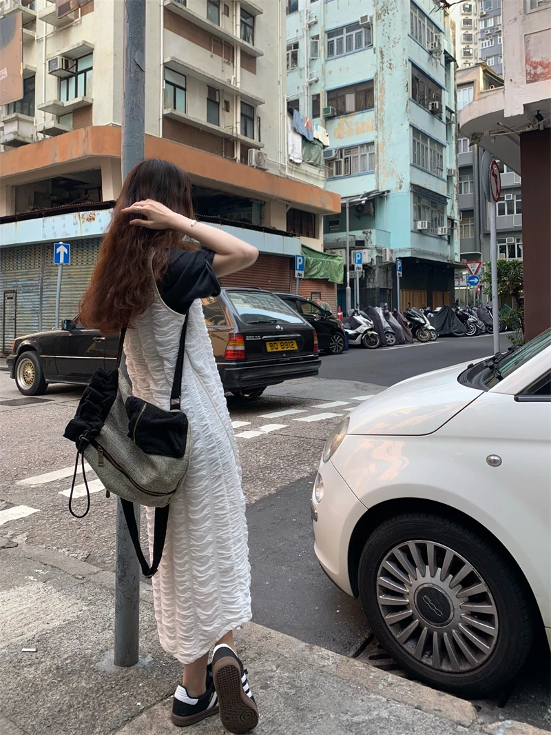 Roundshop | Юбка-петти тофу Уни вместе в текстурном платье-жилет 2 цвета