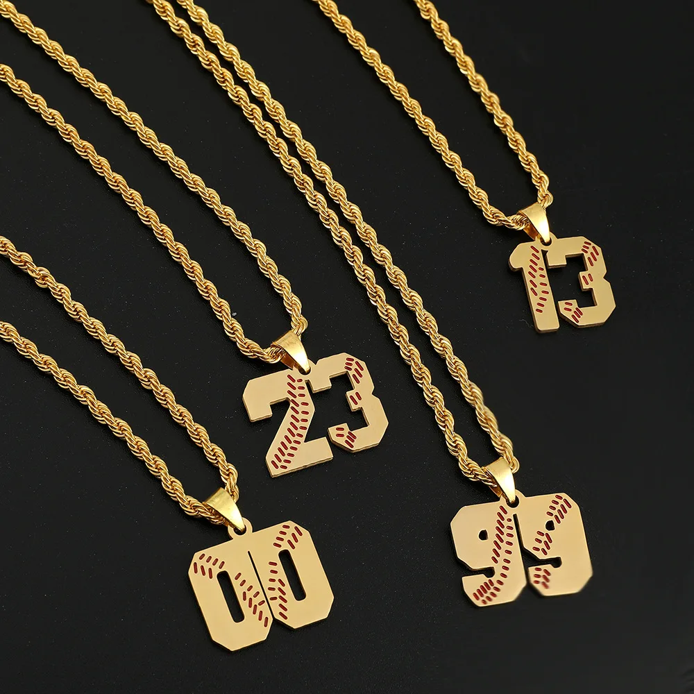 Hibody Customized Men Baseball Jersey Number Pendant Necklace Stainless Steel Baseball Charms For Outdoor Sport Fans Boys
