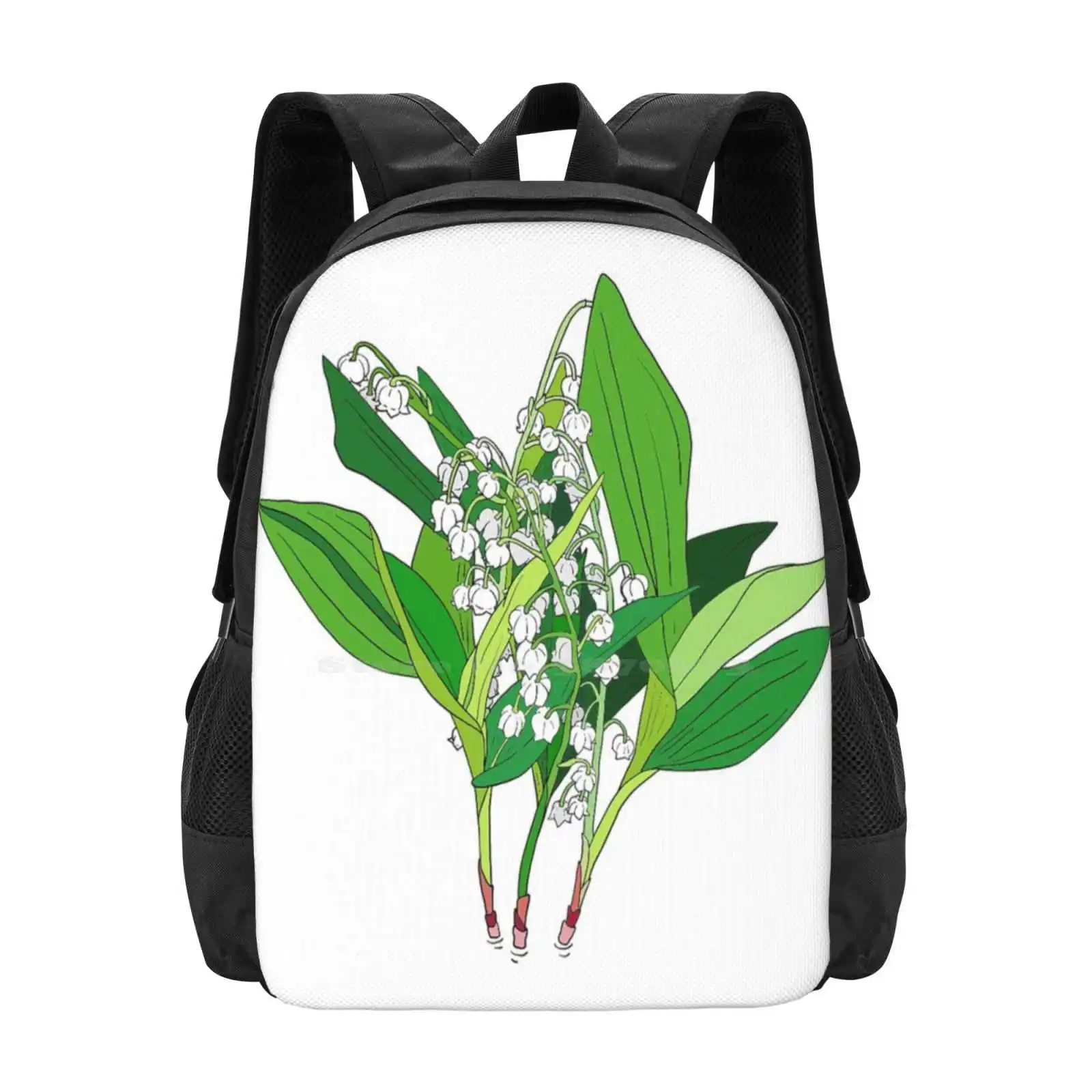 Lilly Of The Valley Hot Sale Backpack Fashion Bags Flower Plants Lily Of The Valley Lilies Green Nature White Cute Pretty