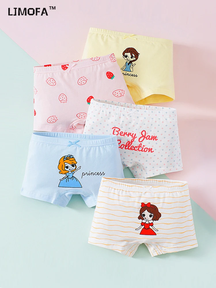 

[B131] 5pcs/set 3-12T Cartoon Cute Animal Pink Strawberry Princess Boxer Panties Soft Cotton Underwear Girls Sanitary Pants