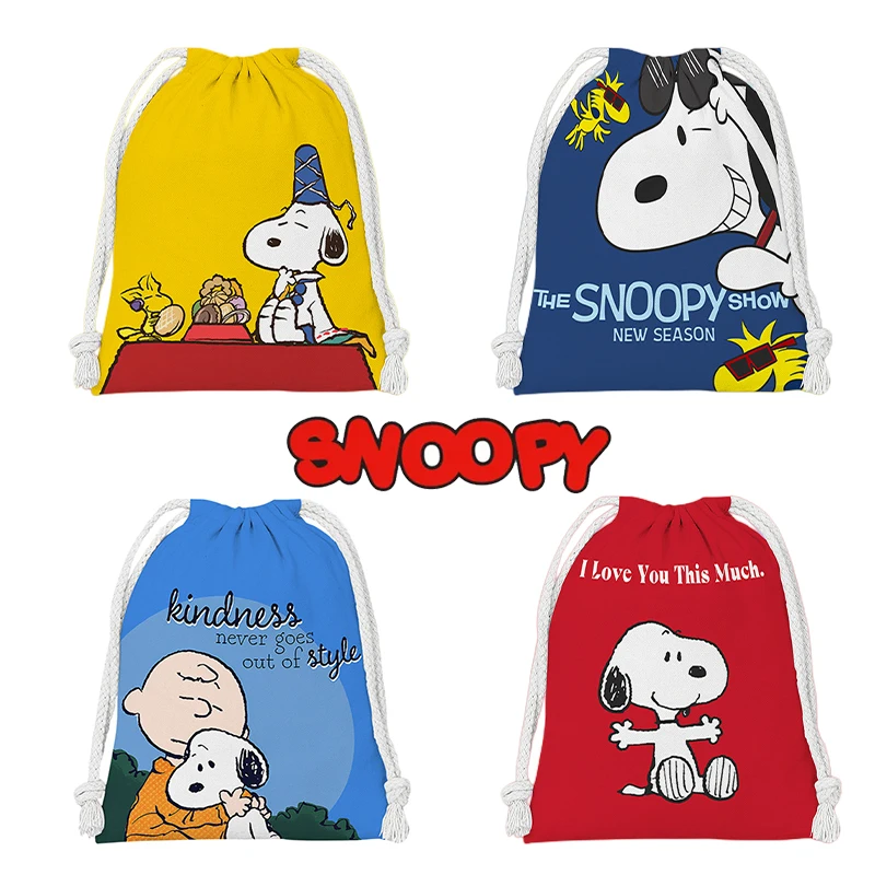 

Snoopy Japanese Style Cotton Linen Drawstring Bag Cute Christmas Gift Candy Tea Jewelry Storage Bag Women Cosmetic Coins Bags