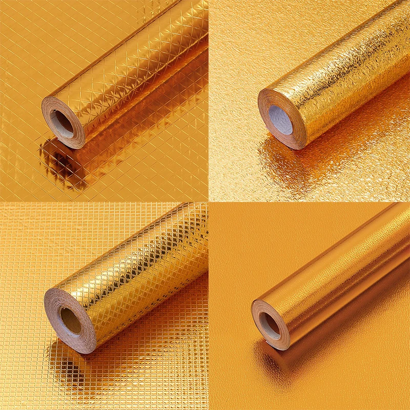 

Kitchen Waterproof And Oil-proof Wallpaper Stove Cabinet Countertop High Temperature Gold Aluminum Foil Paper Self-adhesive