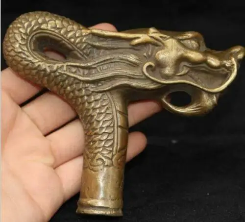 

Asian Collection Antique Old Brass Bronze Cane Chinese Fengshui Dragon Cane Head