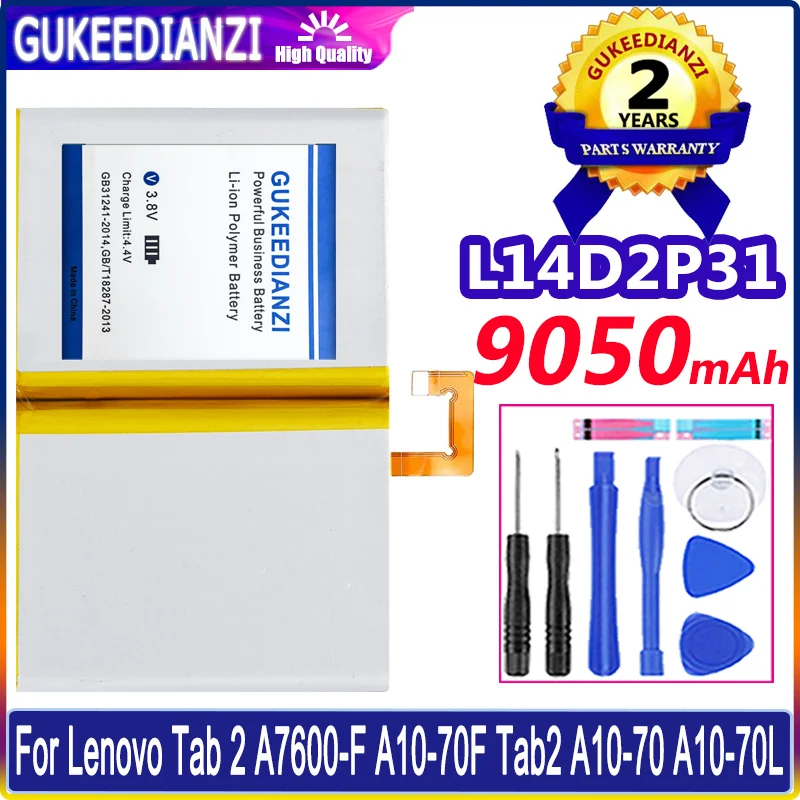 

GUKEEDIANZI Battery 9050mAh L14D2P31 For Lenovo Tab 2 A7600-F A10-70F Tab2 A10-70 A10-70L Batteries