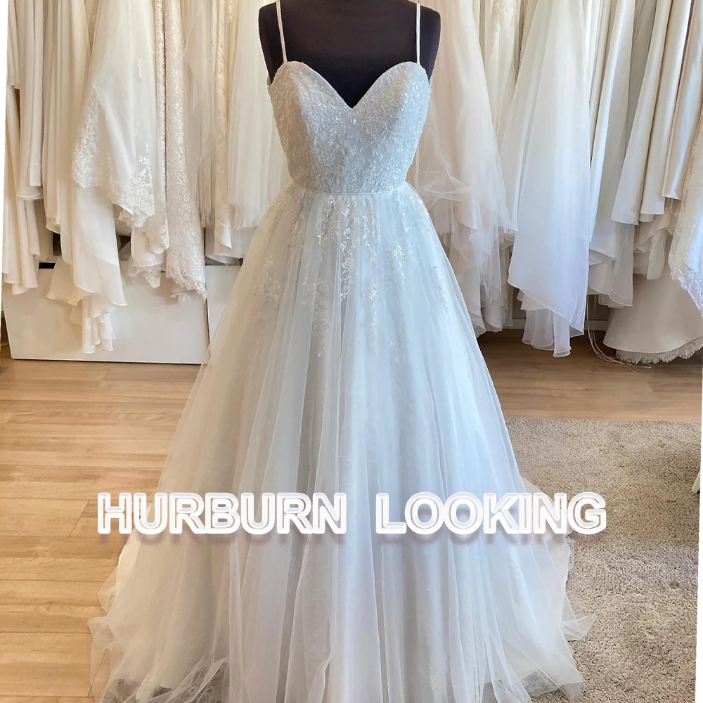 

HERBURN Classic Vintage Wedding Dresses Spaghetti Straps Sweetheart Sequins Sparkly Modern Marriage Bride Gown Drop Shipping