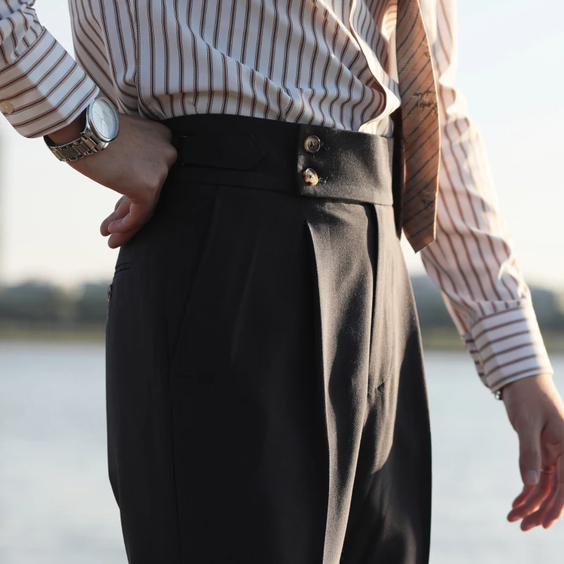 

New Men's Suit Pants Long Straight Business Casual Thin Trousers High Waist Black Gray