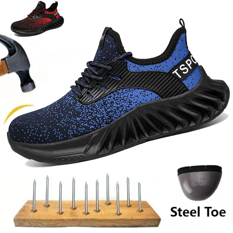 Outdoor Breathable Men Work Safety Shoes Anti-smashing Steel Toe Cap Working Boots Men Sports Shoes Hiking Shoes Plus Size 39-47