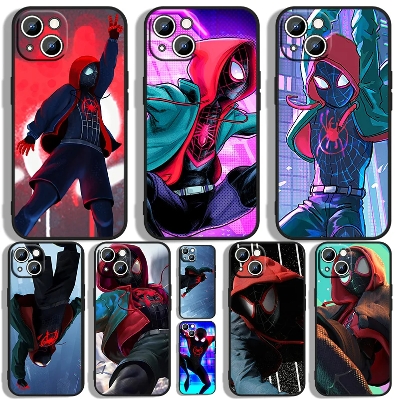 

Anime Art Marvel Spider Man Phone Case For Apple iPhone 11 12 13 14 Max Mini 5 6 7 8 S SE X XR XS Pro Plus Black luxury Silicone