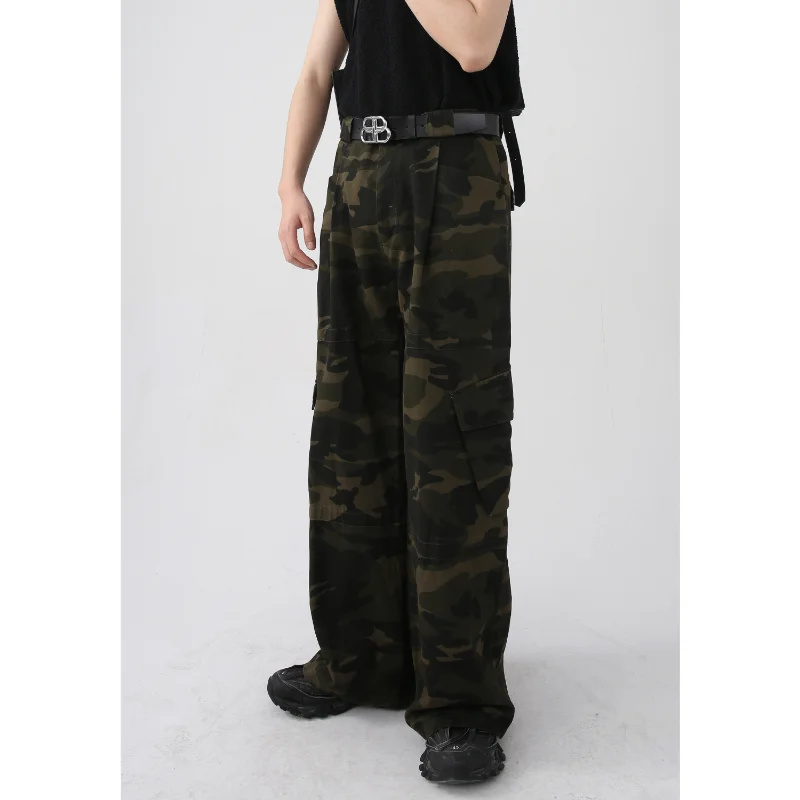 2022 Autumn New Products Camouflage Personality Loose Straight Trend Overalls Men Oversized Retro Lapel Fashion Jeans for Men