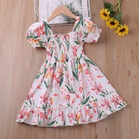 girls dresses 2022 summer puff sleeve floarl printed clothes cute princess party kids dresses for 2 6y
