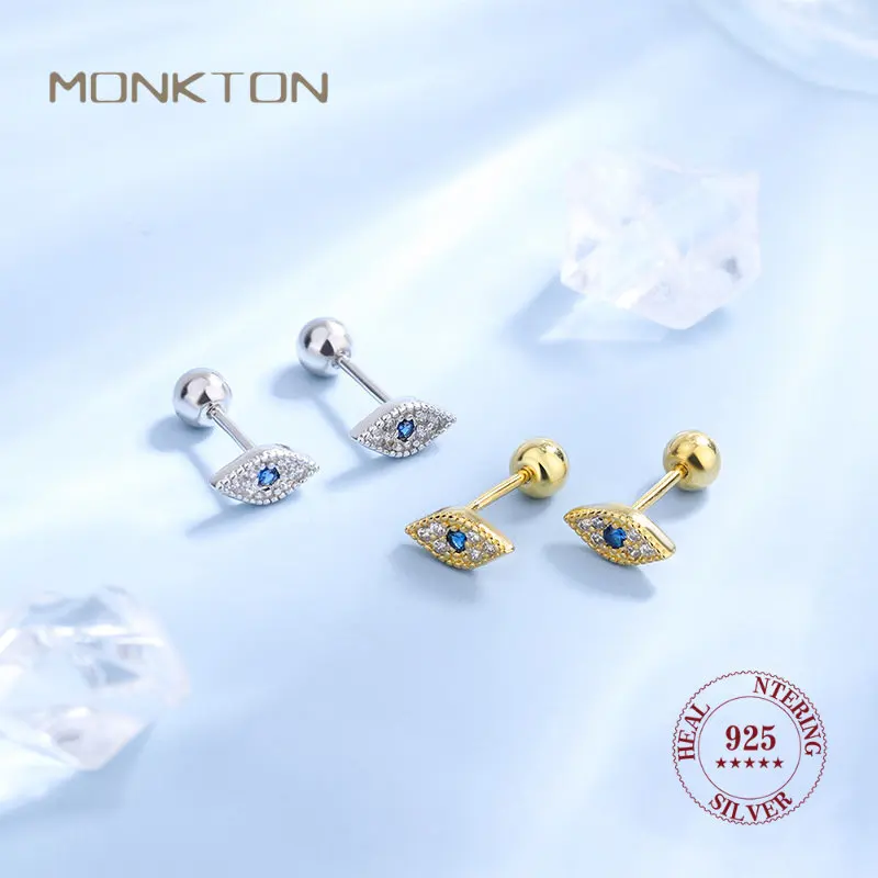 

Monkton Micro Pave Zircon Evil Eye Stud Earrings Genuine 925 Sterling Silver Gold Small Lovely Earrings Jewelry for Women Girls
