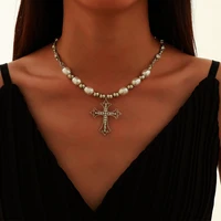 2022 new pearl diamond inlaid cross pendant necklace for women hip hop korean fashion cool exaggeration exquisite jewelry gifts