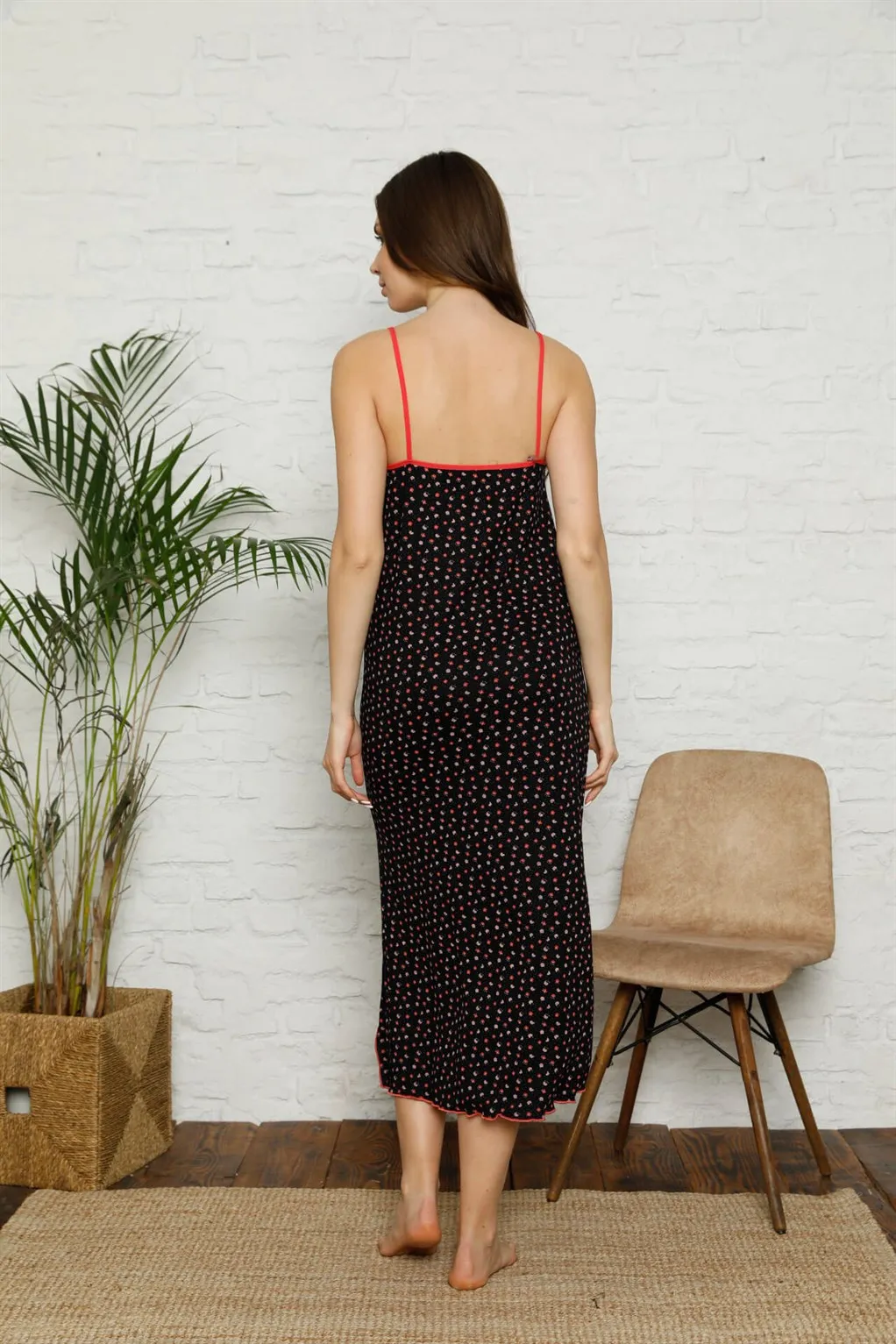 

Fashion Cartoon Women 'S Combed Cotton Hanging Rope Long Nightgown 968