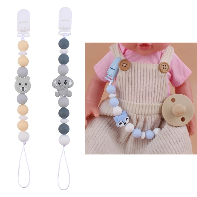 

2pcs Baby Pacifier Chain Lovely Baby Animal Silicone Teeth Anti-drop Gift