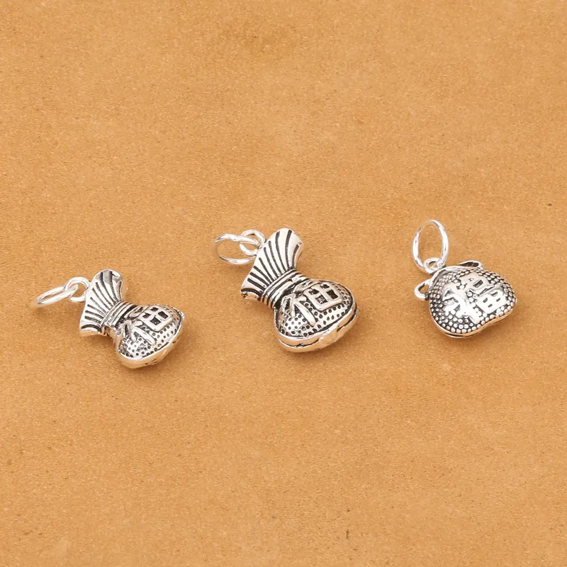 

S925 Sterling Silver DIY Crystal Bracelet Pendant Accessories Purse shape Lucky fu Bag Pendant For Jewelry Making