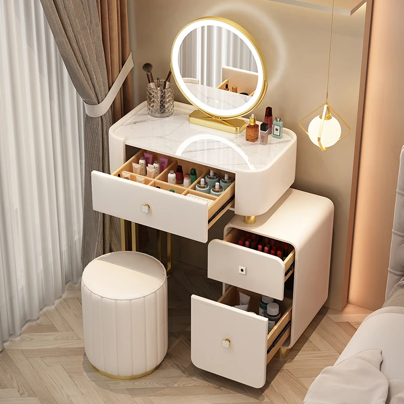 

Small Apartment Slate Solid Wood Makeup Table Light Luxury High-end Bedroom Dressing Table with Password Smart Fingerprint Lock