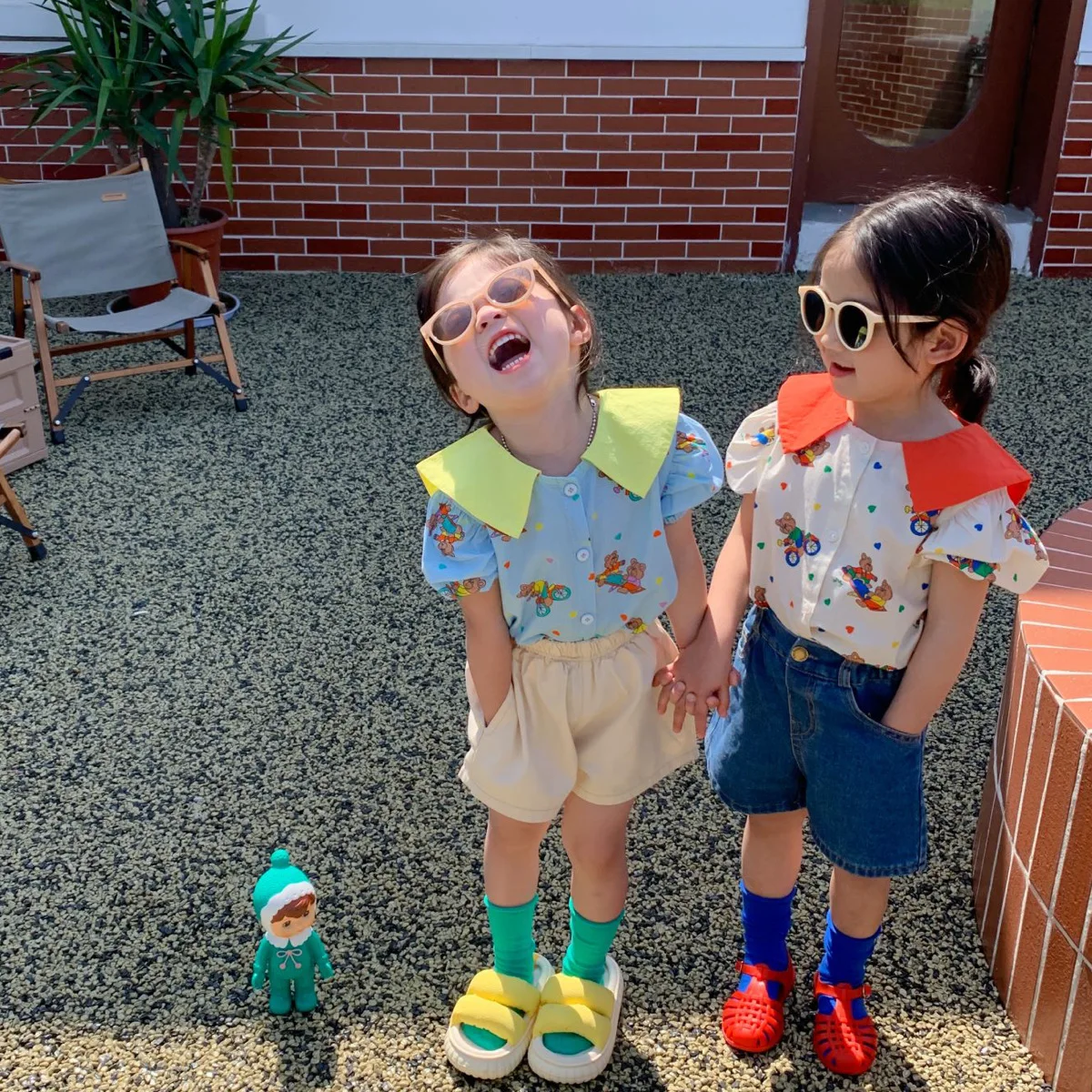 

Summer New Girl Cartoon Kawaii Lapel Balloon Bear Shirt Short Sleeve Bottoming Shirt Children's Clothing T Athleisure Wear