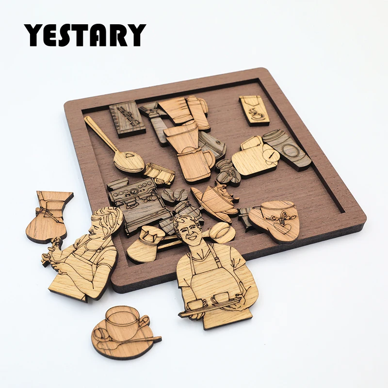 

YESTARY Coffee 3D Wooden Puzzle Toys Brain Tease Jigsaw Puzzle Toy Board Games IQ High Difficulty Puzzle Toy For Adults Kid Gift