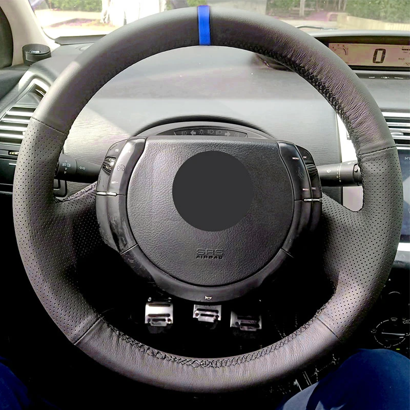 

For Citroen Triumph Old C4 C-quatre Car Interior Steering Wheel Cover Hand Braid Perforated Leather Trim w/Needles & Thread Kits