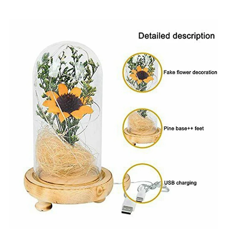 Очаровательный подсолнух цветок лампа Искусственный Подсолнух в стеклянном