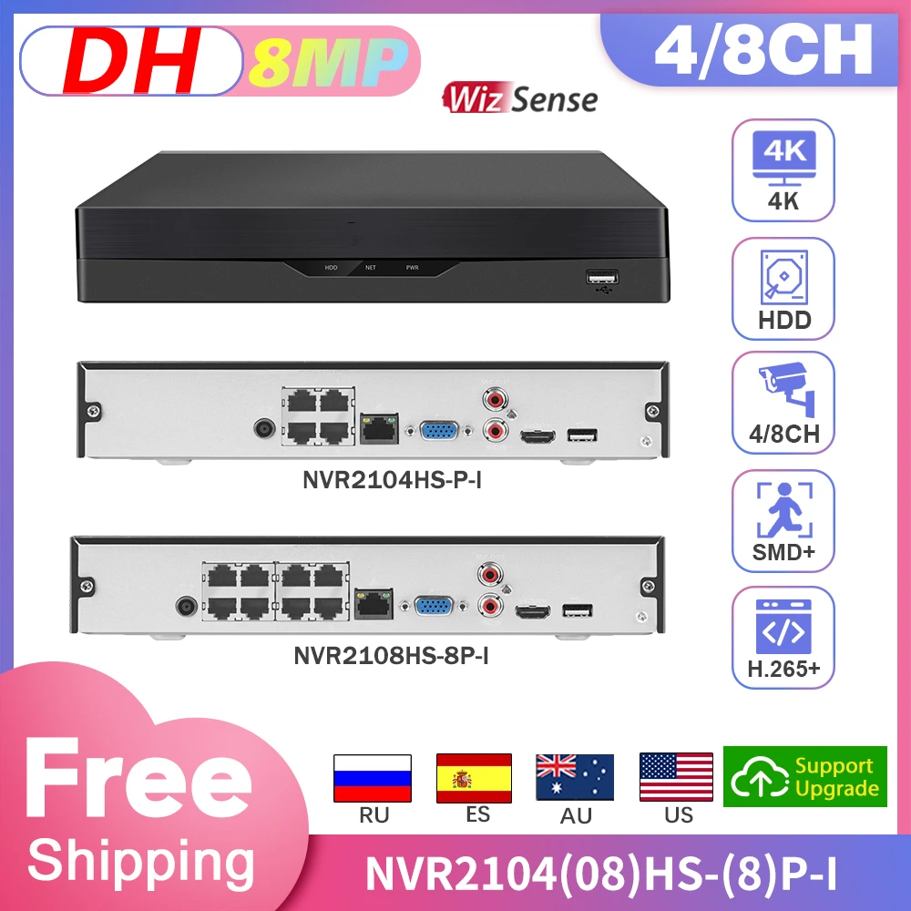 

DH NVR 4K 4CH NVR2104HS-P-I 8 Canais PoE NVR2108HS-8P-I CCTV WizSense Video Recorder IVS SMD Plus NVR Security Camera System