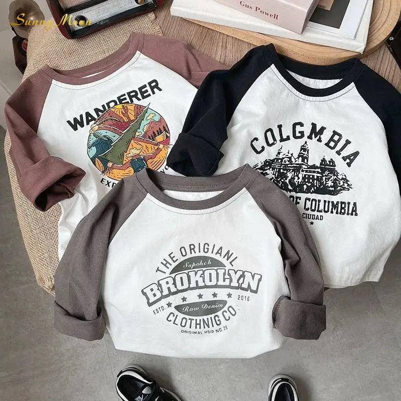 

Fashion Baby Boy Spring Autumn Cotton Infant Toddler Child Casual Long Sleeve Personality Graffiti Round Neck T-Shirt Base 1-10Y