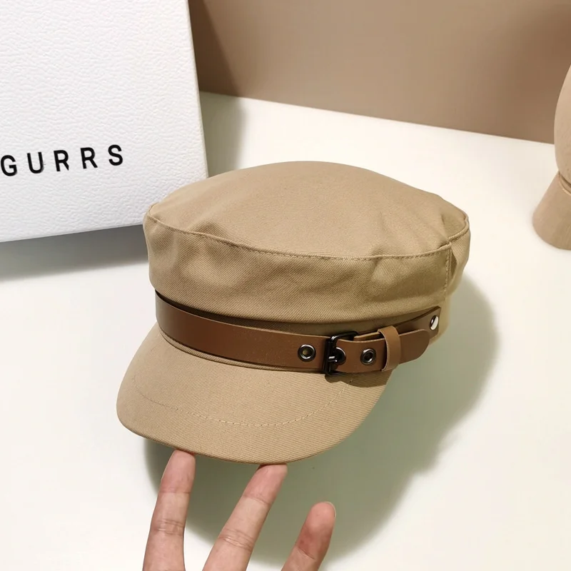 

Новинка 2023, Женская винтажная осенне-зимняя модная восьмиугольная кепка газетчика для дам, берет с пряжкой на ремне, козырек, черная французская шляпа