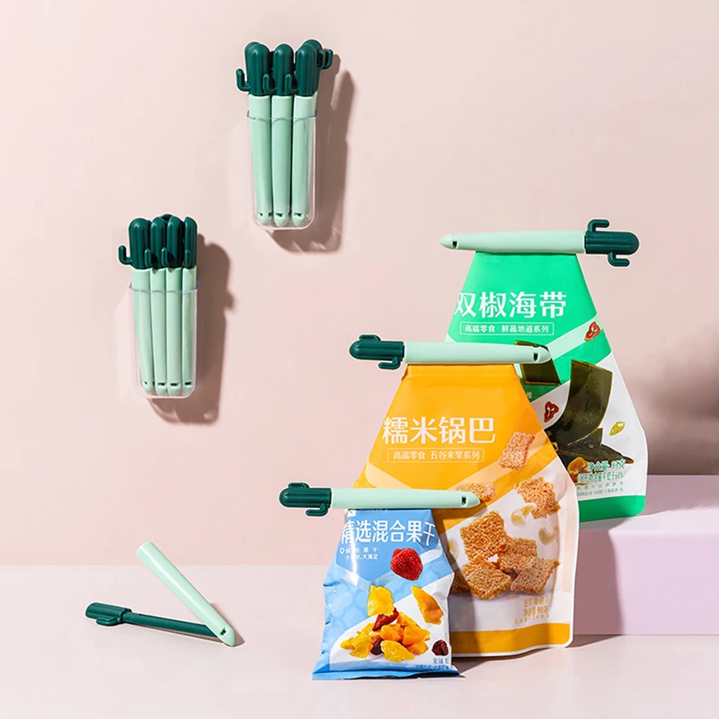 

5pcs Portable Kitchen Storage Food Snack Seal Sealing Bag Clips Cute Cactus Sealing Clip Fresh-keeping Tea Sealing Clip