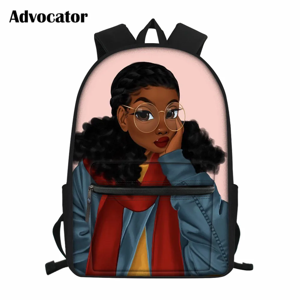 ADVOCATOR Fashion Black Art African Women Large Capacity School Bags for Kids Afro Lady Girls Print Backpack Canvas Book Bag