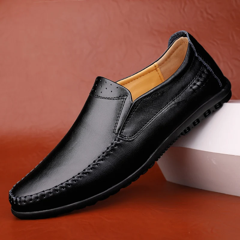 

Leather Men Shoes slip on Casual Flats Men Shoes Breathable Loafers Genuine Leather outdoor Moccasins Comfortable Shoes men