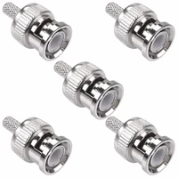 5pcs bnc crimp plug connector rg58cu 50 ohm nickel plated brass gold contact plating connector singal accessories