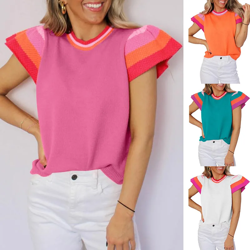 Корейский модный пуловер лето 2025 года вязаный жилет свитер с круглым вырезом