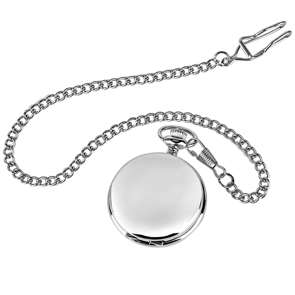 Classic Silver Smooth Mirror Cover Manual Mechanical Pocket Watch Roman Numerals Round Dial Double Hunter Pendant Vintage Clock