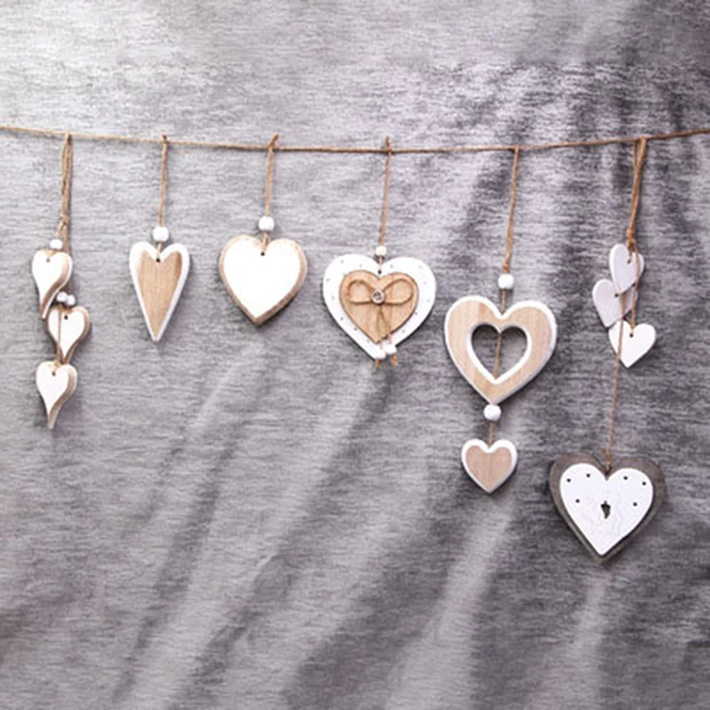 

Nordic Style Wooden Heart Desgin For Party Wedding Valentine Day Hanging Ornament Vintage DIY Crafts Pendant Home Decorations