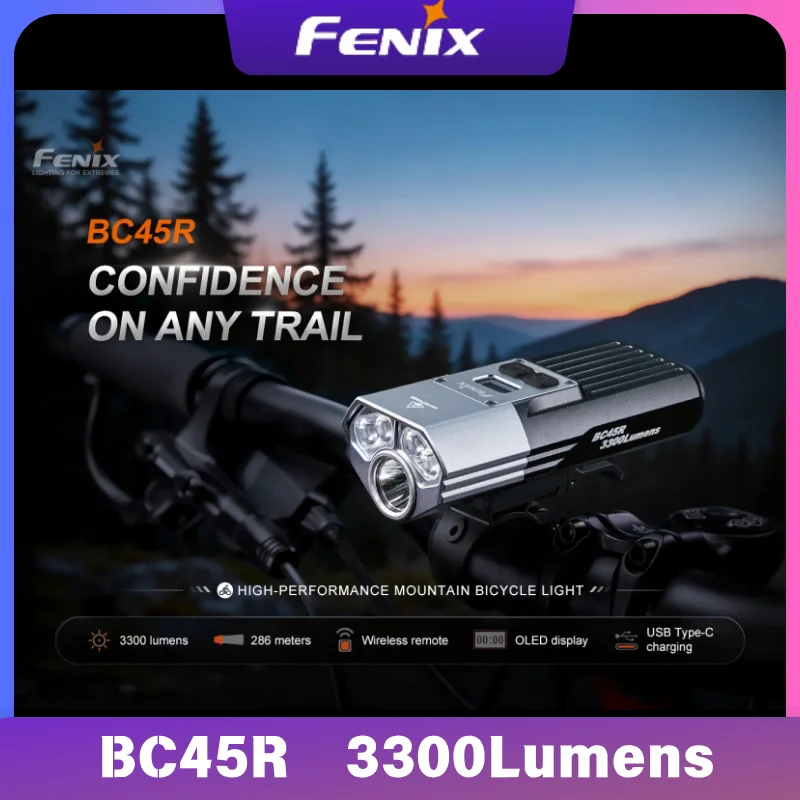 Фото Высокопроизводительный фонарь для горного велосипеда FENIX BC45R, 3300 люмен, перезаряжаемый фонарик Type-C с аккумулятором 3400 мАч №1