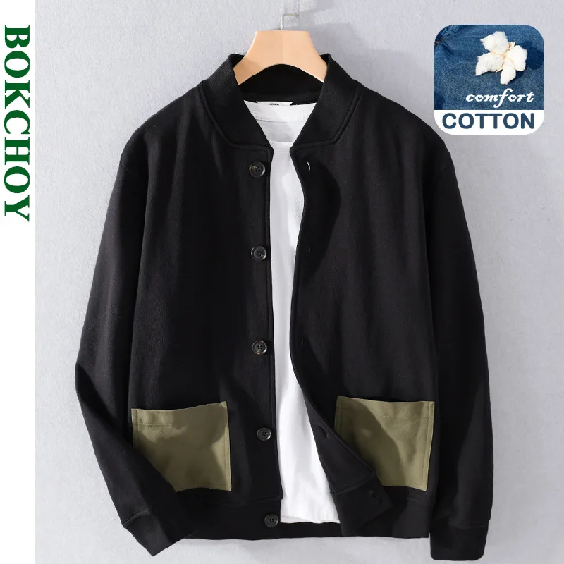 

2023 Autumn New Cotton Casual Patchwork Jackets for Men Clothing Simple Loose Baseball Collar Coats Men F623
