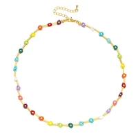 zmzy trend bohemia rainbow colors seed beads chain choker necklace for women boho fashion cute flowers accessories jewelry