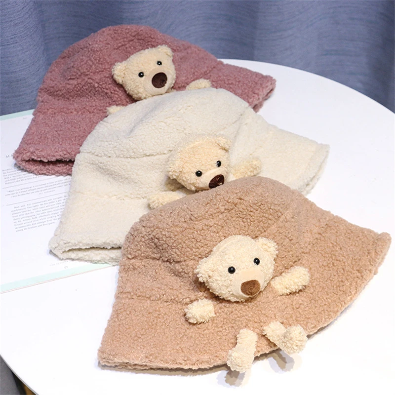 Женская зимняя пушистая плюшевая теплая Панама милая 3D мягкая Мишка с широкими