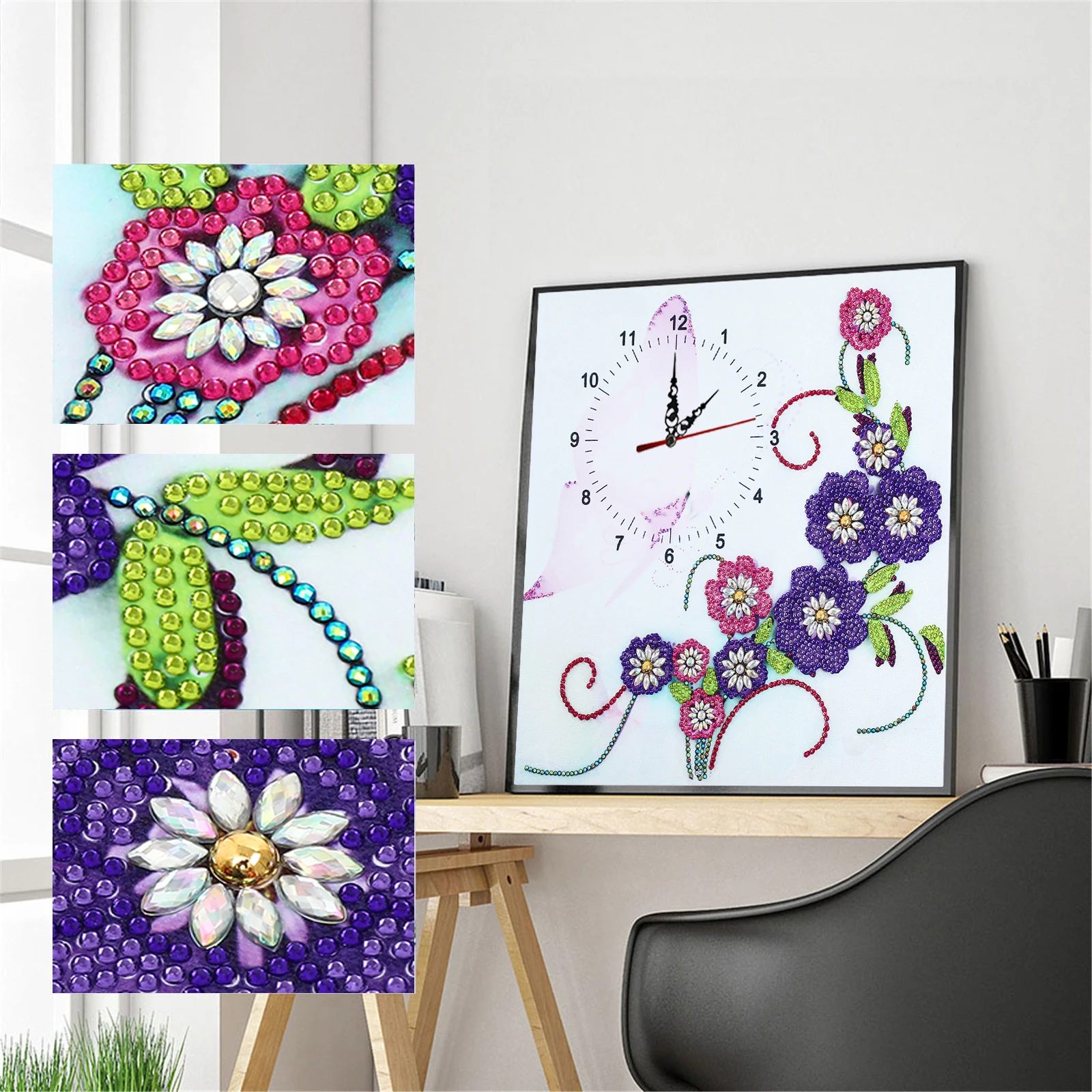 Настенные часы с алмазным рисунком сделай сам без рамки украшение для дома
