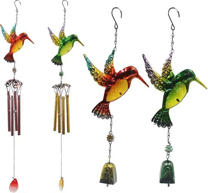 Hummingbird Wind Chime Iron Concave Convex Pattern Glass Color Painting Creative Home Pendant Bell Wind Chime Pipe Pendant
