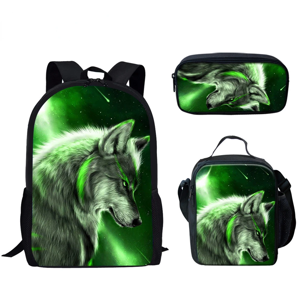 

Hip Hop Harajuku Moon Wolf 3pcs/Set Backpack 3D Print Student Bookbag Travel Laptop Daypack Lunch Bags Pencil Case