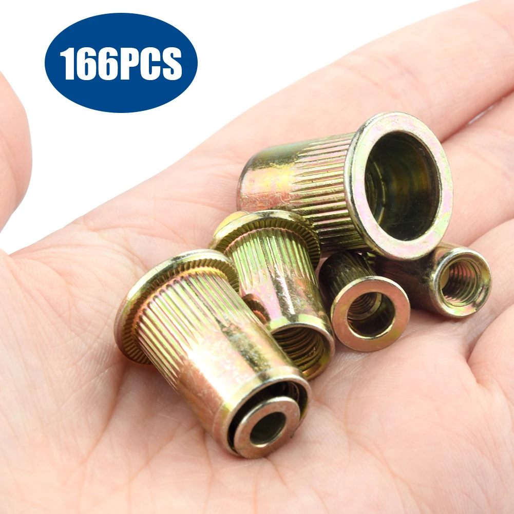 

YCDC 166Pcs M3-M12 Rivet Nut Kit Knurling High quality Zinc Steel Set Insert Kit Insert Nutsert Threaded For Electrical Knurled