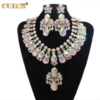 cuier big pendant glass crystal huge necklace earrings set jewelry for fashion tv show beauty pageant stage drag queen