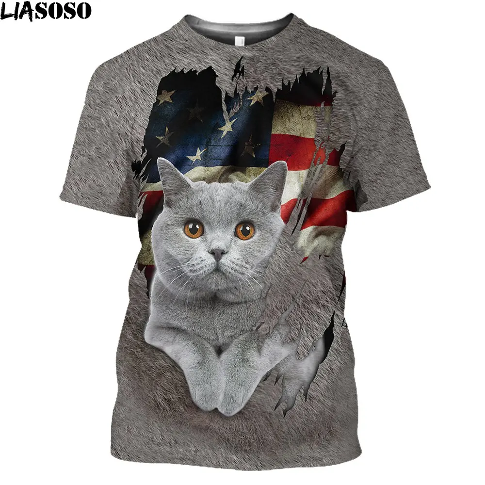 

Футболка мужская короткая летняя в американском стиле с принтом кошки